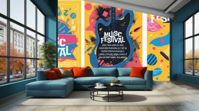 Music festival poster design. Guitar music concert. live rock music background promotion Wall mural