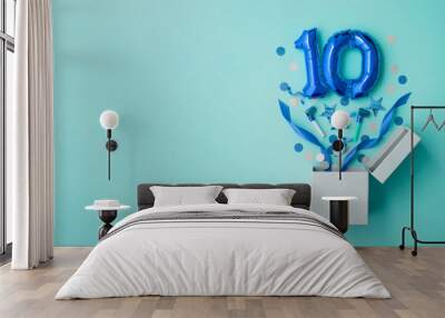 Number 10 birthday balloon celebration gift box lay flat explosion Wall mural