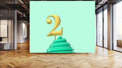 Number 2 mint green birthday celebration cupcake. 3D Rendering Wall mural