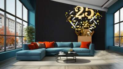 Number 25 gold celebration candle and gift box background Wall mural