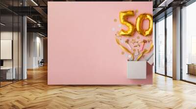 Number 50 birthday balloon celebration gift box lay flat explosion Wall mural