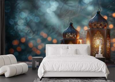 ornate Islamic lantern background, for ramadhan, eid al adha Wall mural