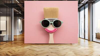 Paint brush diy character with sunglasses and smile Wall mural