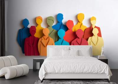 Paper cut out of a large crowd of people standing together. Diverse community and teamwork concept Wall mural