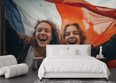 People celebrating with the flag of france Wall mural