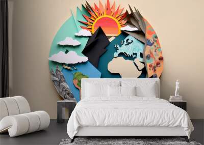 Planet earth climate change and global warming paper collage. Generative ai Wall mural