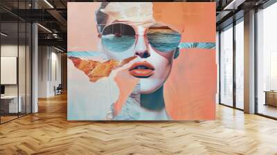 Portrait of a summer fashion woman. Abstract trendy art paper collage design Wall mural