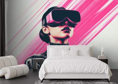 portrait of a woman wearing virtual reality headset with a modern graphic design illustration style Wall mural