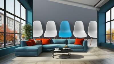 Row of chairs with one odd one out. Job opportunity. Business leadership. recruitment concept. 3D rendering Wall mural