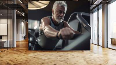 senior male with grey hair keeping fit by working out in a gym. Generative ai Wall mural