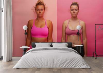 Side by side comparison of women before and after weight loss Wall mural