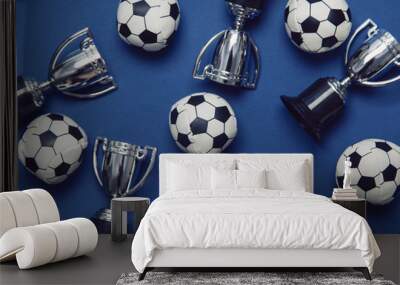 Soccer ball with a silver winning trophy Wall mural