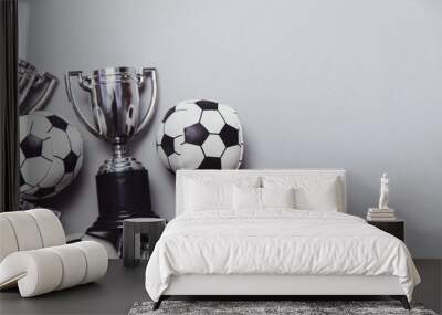 Soccer ball with a silver winning trophy Wall mural