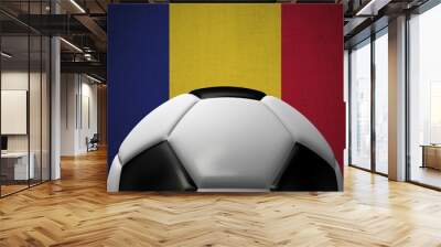 Soccer football against a Romania flag background. 3D Rendering Wall mural