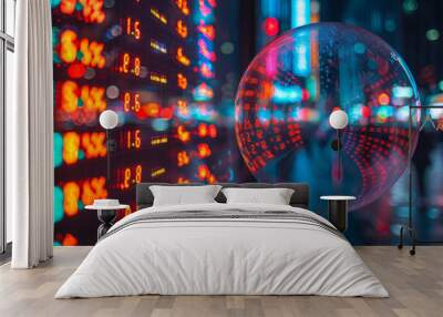 Stock market bubble. A large bubble in front of a stock market trading graph Wall mural