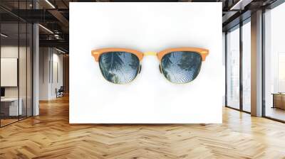 Summer sunglasses with tropical palm tree reflections. 3D Rendering Wall mural