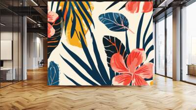 Summer tropical summer leaves and foliage background design Wall mural