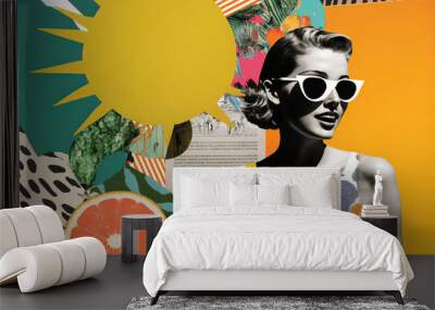 Summer vacation unusual trendy art paper collage design. Generative ai Wall mural