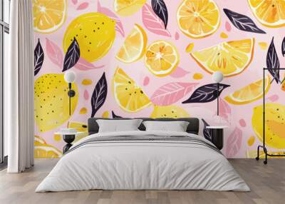 summer yellow lemon seamless pattern background design Wall mural