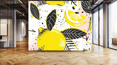 summer yellow lemon seamless pattern background design Wall mural