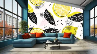 summer yellow lemon seamless pattern background design Wall mural