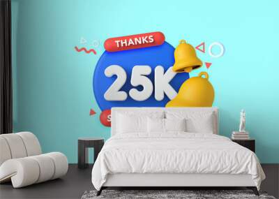 Thank you 25 thousand subscribers. Social media influencer banner. 3D Rendering Wall mural