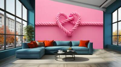 tied knot in the shape of a heart on a pink background Wall mural