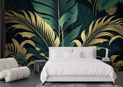 Tropical art nouveu, art deco leaf print design. Generative ai Wall mural