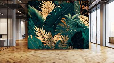 Tropical art nouveu, art deco leaf print design. Generative ai Wall mural