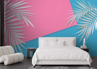 Tropical white palm tree leaf bright abstract background. Exotic summer banner. 3D Rendering Wall mural