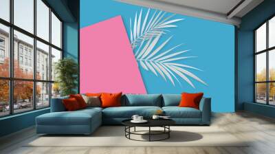 Tropical white palm tree leaf bright abstract background. Exotic summer banner. 3D Rendering Wall mural