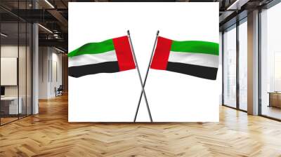 UAE flags crossed isolated on a white background. 3D Rendering Wall mural