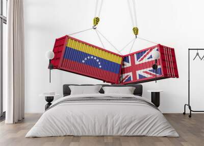 UK and venezuela business trade deal. Clashing cargo containers. 3D Render Wall mural