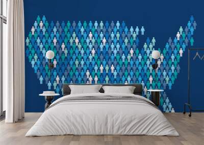 USA population infographic. Map made from stick figure people Wall mural