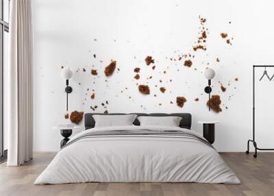 Scattered crumbs of chocolate chip cookies isolated on white background. Wall mural