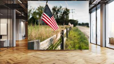 US flag on the wooden fence Wall mural