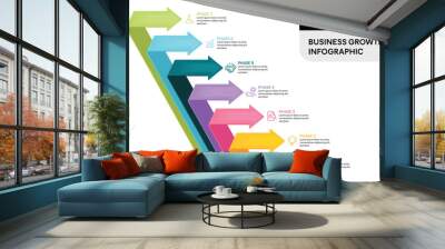 3D Arrow Fold Infographic Vector Illustration. 7 Steps Business Process Concept. Wall mural