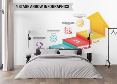 3D arrow infographic vector illustration. 4 steps business process concept. Wall mural