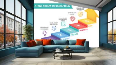 3D arrow infographic vector illustration. 5 steps business process concept. Wall mural