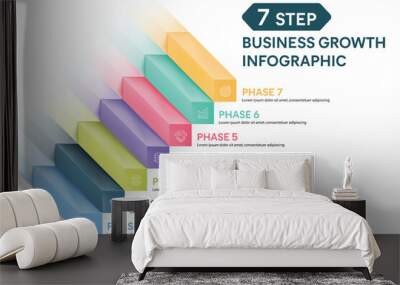 7 Step Staircase Infographic Design Template. Business Growth Presentaion Chart Concept. 3d Vector Illustration. Wall mural