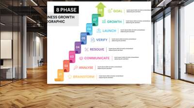 8 steps colorful arrows infographic Vector illustration. Business Growth Concept. Wall mural