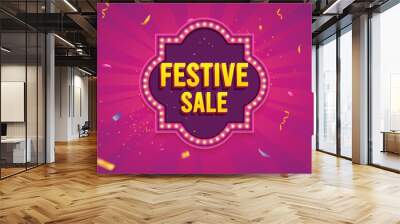 Ethnic Shape 3D Lightbox With Glowing Bulb On Pink Background. Retro Theme Design Vector Illustration. Festive Sale Concept. Wall mural