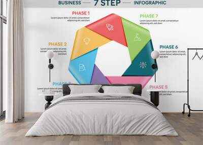 Satin Ribbon Infographic Template with 7 options, steps, parts, segments. Business Concept. Marketing Infographic Vector Illustration Wall mural