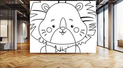 a vector of a cute lion in black and white coloring Wall mural