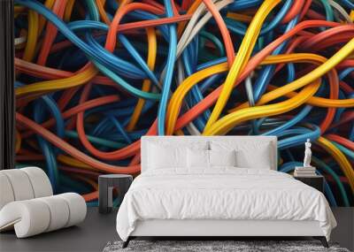 Abstract background with tangled colorful cables. Wall mural