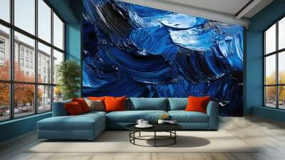 Abstract blue and black paint texture. Wall mural