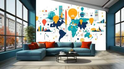 Abstract global business and finance concept with map and lightbulbs. Wall mural