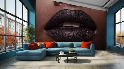 Close-up of a woman's lips with black glittery lipstick. Wall mural