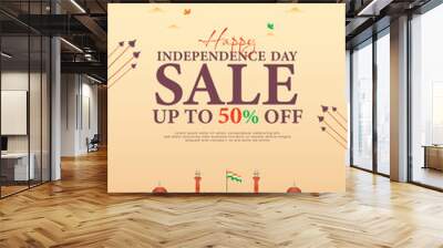 15th August Happy Independence Day advertisement sale poster design with 50% off  flyer or banner 2023 vector file Wall mural