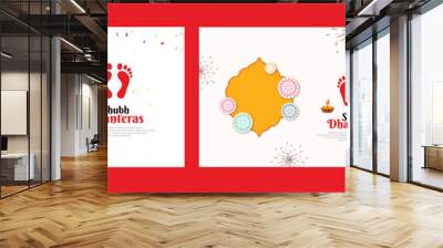 Happy Dhanteras Festival Greeting with decorative elements and symbolic footprints of Goddess Maha Laxmi. Indian religious festival Dhanteras, Diwali celebration background Wall mural